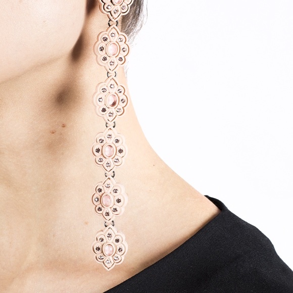 NIB Authentic Gucci Vintage Metal Flower Chain Earing w/ Gem Stones and Pearls - Picture 9 of 9